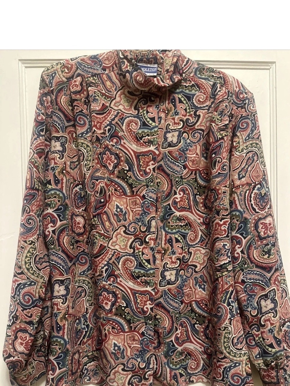Pendleton Red, Blue, Green Paisley Button-Up Large Size 12